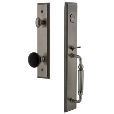 Grandeur Carre Solid Brass Rose Dummy Full Plate Full Plate 'F' Grip Handleset with Coventry Knob Antique Pewter