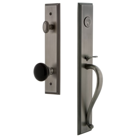 Grandeur Carre Solid Brass Rose Dummy Full Plate Full Plate 'S' Grip Handleset with Coventry Knob Antique Pewter
