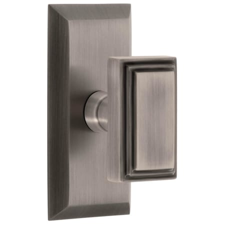 Grandeur Carre Solid Brass Privacy Door Knob Set with Fifth Avenue Short Trim from the Concealed Screw Collection - 2-3/8" Backset Antique Pewter