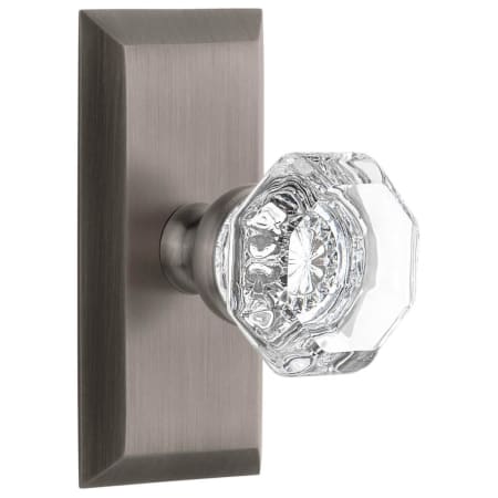 Grandeur Chambord Crystal Solid Brass Privacy Door Knob Set with Fifth Avenue Short Trim from the Concealed Screw Collection - 2-3/8" Backset Antique Pewter