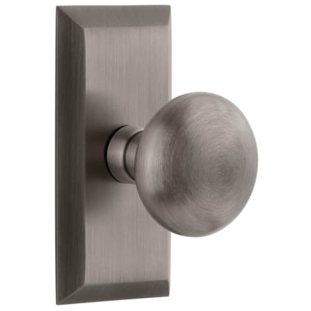 Grandeur Fifth Avenue Solid Brass Privacy Door Knob Set with Fifth Avenue Short Trim from the Concealed Screw Collection - 2-3/8" Backset Antique Pewter