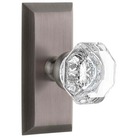 Grandeur Chambord Crystal Solid Brass Non-Turning One-Sided Dummy Door Knob with Fifth Avenue Short Trim from the Concealed Screw Collection Antique Pewter