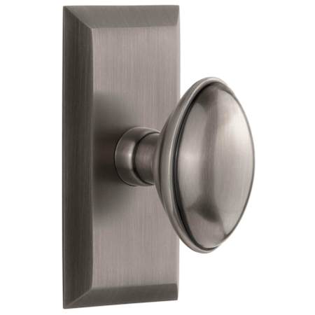 Grandeur Eden Prairie Solid Brass Non-Turning One-Sided Dummy Door Knob with Fifth Avenue Short Trim from the Concealed Screw Collection Antique Pewter