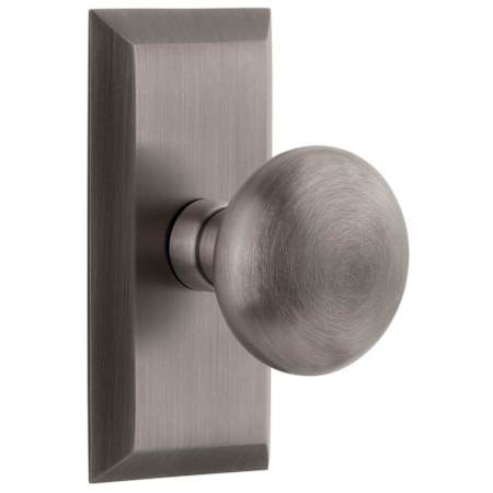 Grandeur Fifth Avenue Solid Brass Non-Turning Two-Sided Dummy Door Knob Set with Fifth Avenue Short Trim from the Concealed Screw Collection Antique Pewter
