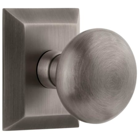 Grandeur Fifth Avenue Solid Brass Passage Door Knob Set with Fifth Avenue Square Trim from the Concealed Screw Collection - 2-3/8" Backset Antique Pewter
