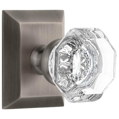 Grandeur Chambord Crystal Solid Brass Privacy Door Knob Set with Fifth Avenue Square Trim from the Concealed Screw Collection - 2-3/4" Backset Antique Pewter