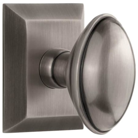 Grandeur Eden Prairie Solid Brass Privacy Door Knob Set with Fifth Avenue Square Trim from the Concealed Screw Collection - 2-3/8" Backset Antique Pewter