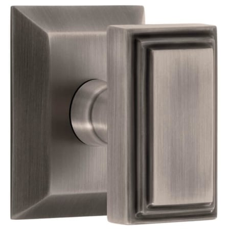 Grandeur Carre Solid Brass Non-Turning One-Sided Dummy Door Knob with Fifth Avenue Square Trim from the Concealed Screw Collection Antique Pewter
