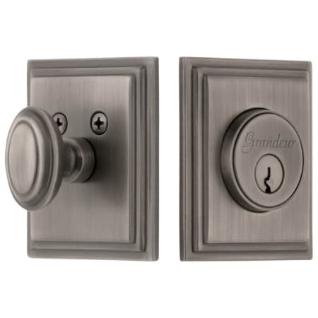 Grandeur Carre Square Single Cylinder Solid Brass Deadbolt with 2-3/4" Backset Antique Pewter
