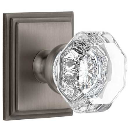 Grandeur Chambord Crystal Solid Brass Privacy Door Knob Set with Carre Square Trim from the Concealed Screw Collection - 2-3/4" Backset Antique Pewter