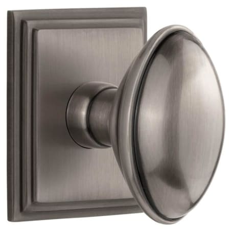 Grandeur Eden Prairie Solid Brass Privacy Door Knob Set with Carre Square Trim from the Concealed Screw Collection - 2-3/8" Backset Antique Pewter