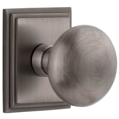 Grandeur Fifth Avenue Solid Brass Privacy Door Knob Set with Carre Square Trim from the Concealed Screw Collection - 2-3/8" Backset Antique Pewter