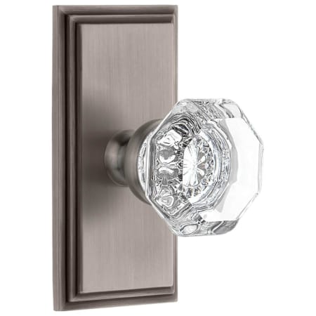 Grandeur Chambord Crystal Solid Brass Passage Door Knob Set with Carre Short Trim from the Concealed Screw Collection - 2-3/4" Backset Antique Pewter