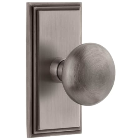 Grandeur Fifth Avenue Solid Brass Passage Door Knob Set with Carre Short Trim from the Concealed Screw Collection - 2-3/4" Backset Antique Pewter