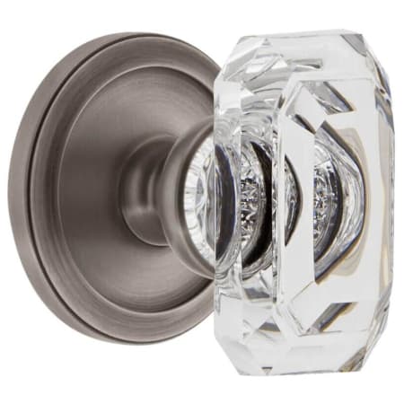 Grandeur Baguette Crystal Solid Brass Passage Door Knob Set with Circulaire Trim from the Concealed Screw Collection - 2-3/8" Backset Antique Pewter
