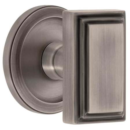 Grandeur Carre Solid Brass Passage Door Knob Set with Circulaire Trim from the Concealed Screw Collection - 2-3/8" Backset Antique Pewter