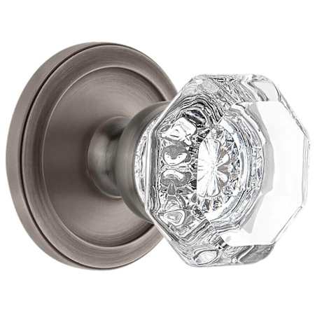 Grandeur Chambord Crystal Solid Brass Privacy Door Knob Set with Circulaire Trim from the Concealed Screw Collection - 2-3/8" Backset Antique Pewter
