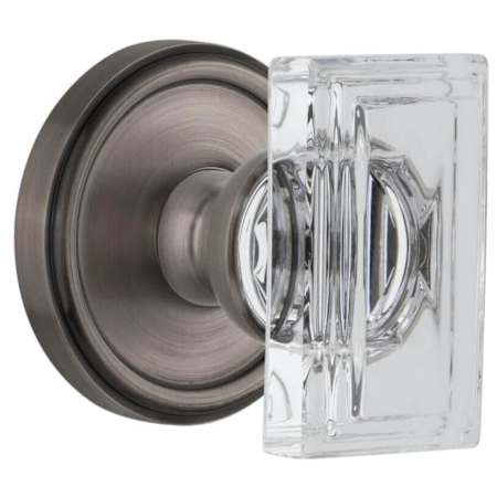 Grandeur Carre Crystal Solid Brass Passage Door Knob Set with Georgetown Trim from the Concealed Screw Collection - 2-3/4" Backset Antique Pewter