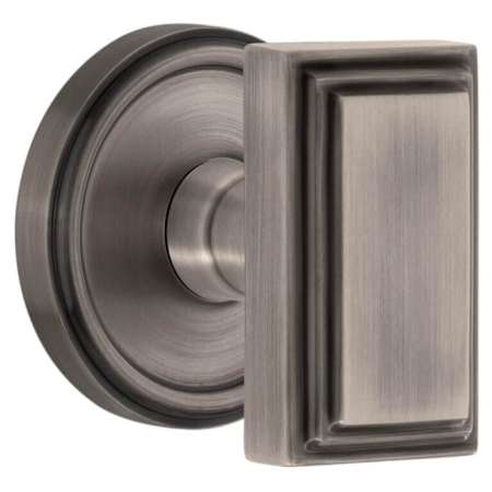 Grandeur Carre Solid Brass Privacy Door Knob Set with Georgetown Trim from the Concealed Screw Collection - 2-3/4" Backset Antique Pewter