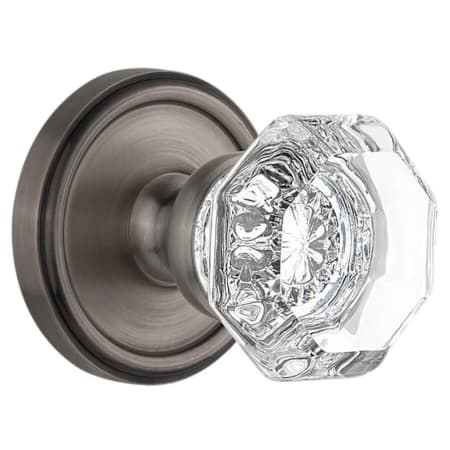 Grandeur Chambord Crystal Solid Brass Privacy Door Knob Set with Georgetown Trim from the Concealed Screw Collection - 2-3/8" Backset Antique Pewter
