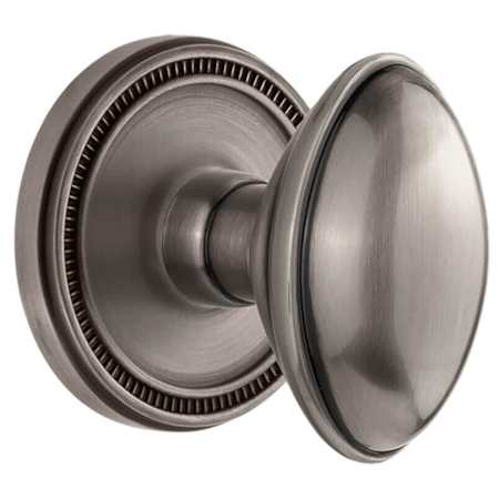 Grandeur Eden Prairie Solid Brass Passage Door Knob Set with Soleil Trim from the Concealed Screw Collection - 2-3/4" Backset Antique Pewter