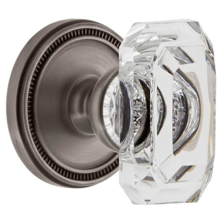 Grandeur Baguette Crystal Solid Brass Privacy Door Knob Set with Soleil Trim from the Concealed Screw Collection - 2-3/8" Backset Antique Pewter