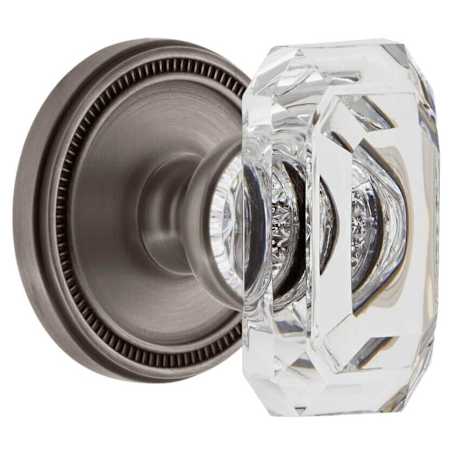 Grandeur Baguette Crystal Solid Brass Privacy Door Knob Set with Soleil Trim from the Concealed Screw Collection - 2-3/4" Backset Antique Pewter