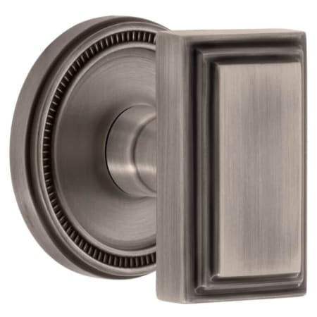 Grandeur Carre Solid Brass Privacy Door Knob Set with Soleil Trim from the Concealed Screw Collection - 2-3/8" Backset Antique Pewter