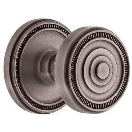 Grandeur Soleil Solid Brass Privacy Door Knob Set with Soleil Trim from the Concealed Screw Collection - 2-3/8" Backset Antique Pewter