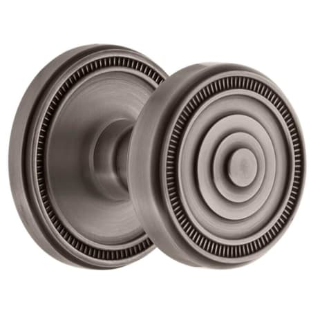 Grandeur Soleil Solid Brass Privacy Door Knob Set with Soleil Trim from the Concealed Screw Collection - 2-3/4" Backset Antique Pewter