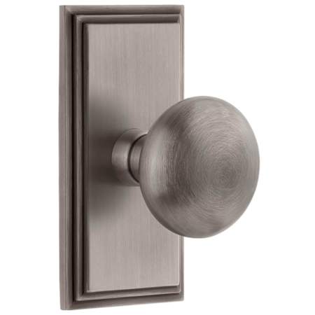 Grandeur Fifth Avenue Solid Brass Non-Turning Two-Sided Dummy Door Knob Set with Carre Short Trim from the Concealed Screw Collection Antique Pewter