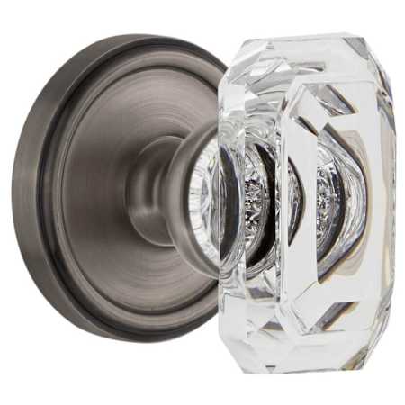 Grandeur Baguette Crystal Solid Brass Non-Turning One-Sided Dummy Door Knob with Georgetown Trim from the Concealed Screw Collection Antique Pewter