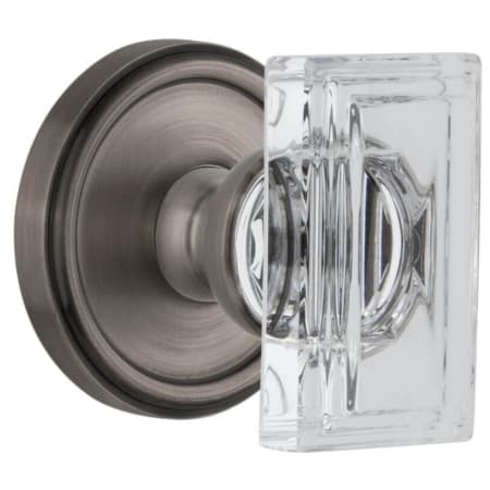 Grandeur Carre Crystal Solid Brass Non-Turning Two-Sided Dummy Door Knob Set with Georgetown Trim from the Concealed Screw Collection Antique Pewter