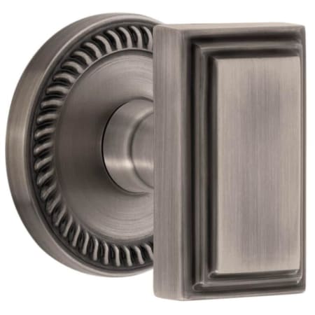 Grandeur Carre Solid Brass Non-Turning One-Sided Dummy Door Knob with Newport Trim from the Concealed Screw Collection Antique Pewter