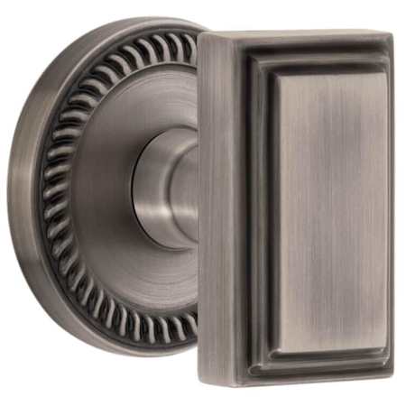 Grandeur Carre Solid Brass Non-Turning Two-Sided Dummy Door Knob Set with Newport Trim from the Concealed Screw Collection Antique Pewter
