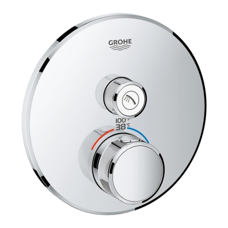Grohe Grohtherm Single Function Thermostatic Valve Trim Only with Double Knob Handles and Volume Control - Less Rough In Starlight Chrome