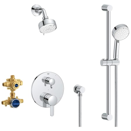 Grohe Cosmopolitan Pressure Balanced Shower System with Shower Head, Hand Shower, Slide Bar, Shower Arm, Hose, and Valve Trim Starlight Chrome