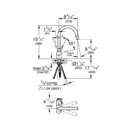 Grohe-32 245-Dimensional Drawing