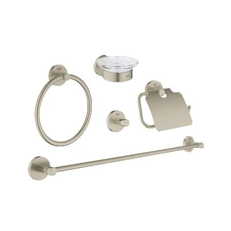Grohe Essentials Accessory Kit - Includes Towel Ring, Towel Bar, Toilet Paper Holder, Robe Hook, and Soap Dish Brushed Nickel