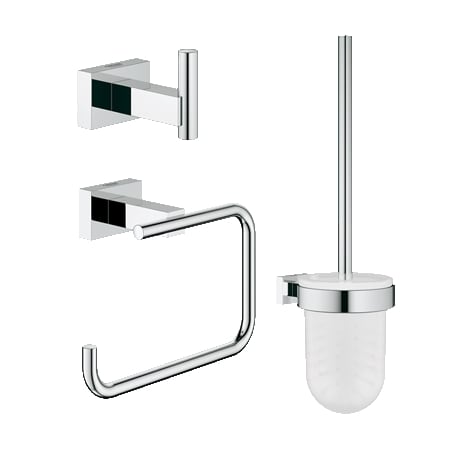 Grohe Essentials Cube Accessory Kit - Includes Toilet Paper Holder, Robe Hook, and Toilet Brush Holder Starlight Chrome