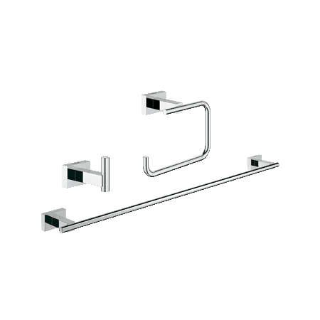 Grohe Essentials Cube Accessory Kit - Includes Towel Bar, Toilet Paper Holder, and Robe Hook Starlight Chrome