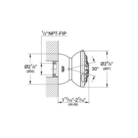 Grohe-GSS-Authentic-CTH-08-Body Spray Dimensional Drawing