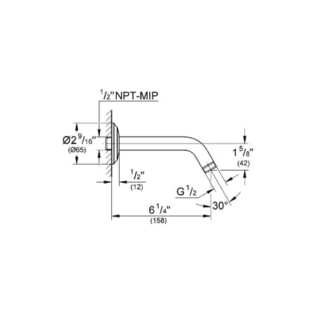 Grohe-GSS-Authentic-DTH-06-Shower Arm Dimensional Drawing