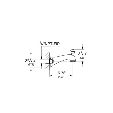 Grohe-GSS-Authentic-DTH-06-Tub Spout Dimensional Drawing