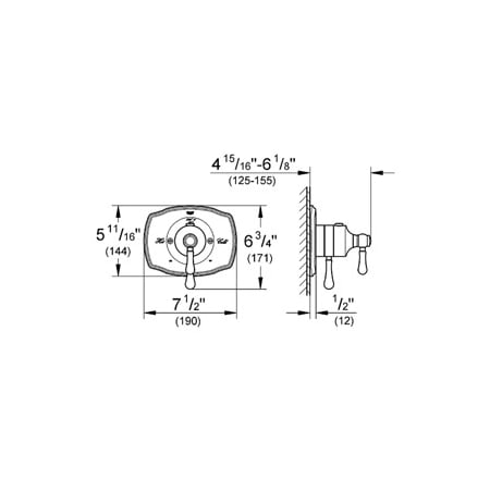 Grohe-GSS-Authentic-DTH-06-Valve Trim Dimensional Drawing