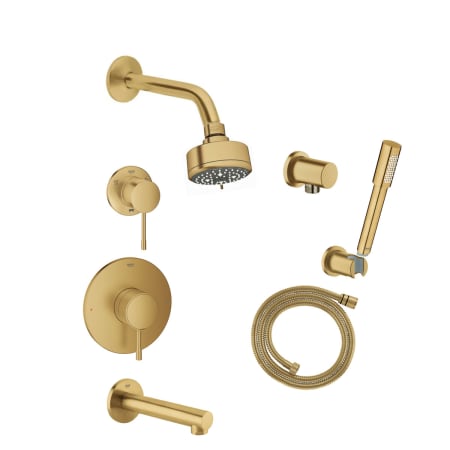Grohe Essence Pressure Balanced Shower System with Shower Head, Hand Shower, Shower Arm, and Hose - Valves Included Brushed Cool Sunrise