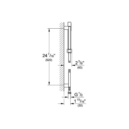 Grohe-GSS-Eurocube-CTH-08-Handshower / Slide Bar Dimensional Drawing