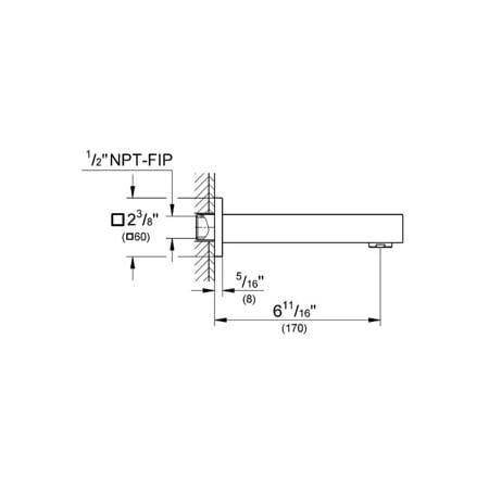 Grohe-GSS-Eurocube-DTH-05-Tub Spout Dimensional Drawing