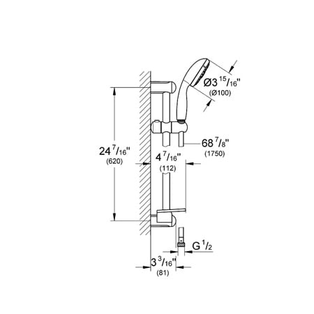 Grohe-GSS-Europlus-CTH-08-Handshower / Slide Bar Dimensional Drawing