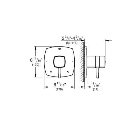 Grohe-GSS-Grandera-DPB-03-Valve Trim Dimensional Drawing